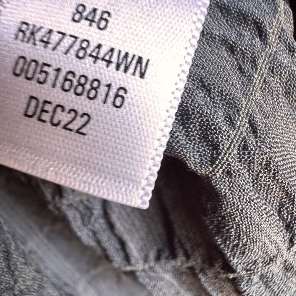 V-Neck Textured Button Blouse 1X Gray/Green Long Sleeve Boho Chic Crinkle Top - Picture 7 of 8